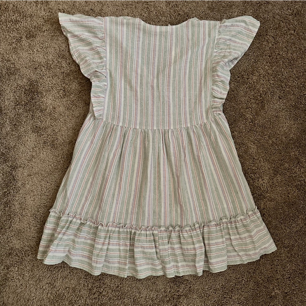 007.NWT Natural/Lilac/Green Stripe Babydoll V-Neck Dress - Picture 8 of 12